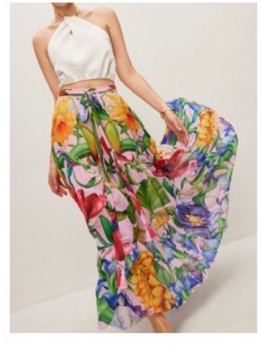 Commense Floral Maxi Skirt in Pink with Multi-Color Blooms